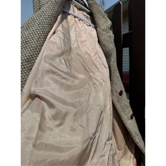 Vintage Coat 100 pure wool Houndstooth size description pink satin lining - Picture 7 of 12